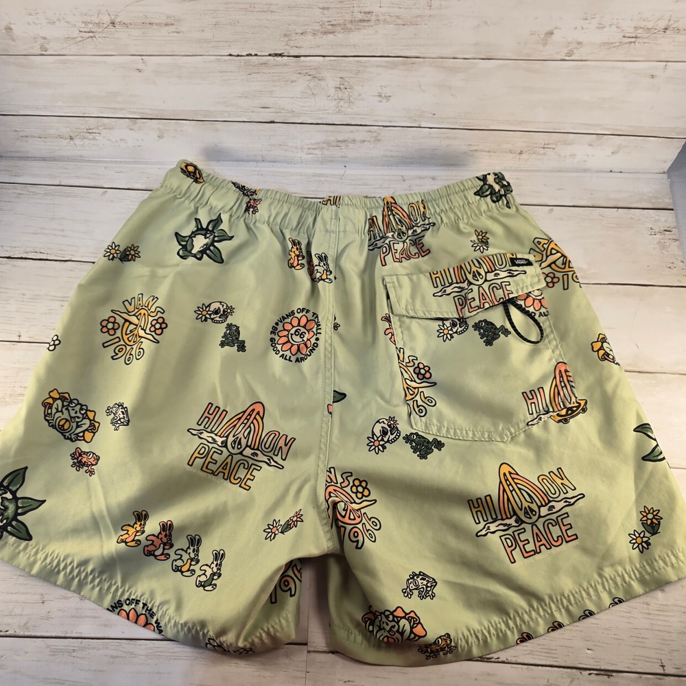 Vans Mens High On Peace Board Shorts Sage Green Graphic Swim Trunks Large - Picture 7 of 8